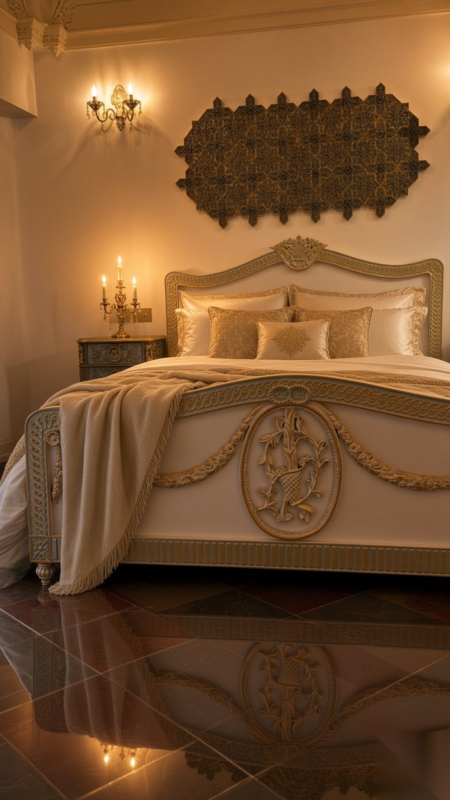 Blue and gold carved bedroom suite